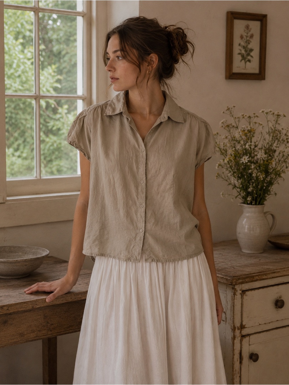 KENAR | 100% Linen Blouse | Earthy Minimalist Relaxed Fit | Button Down Size L